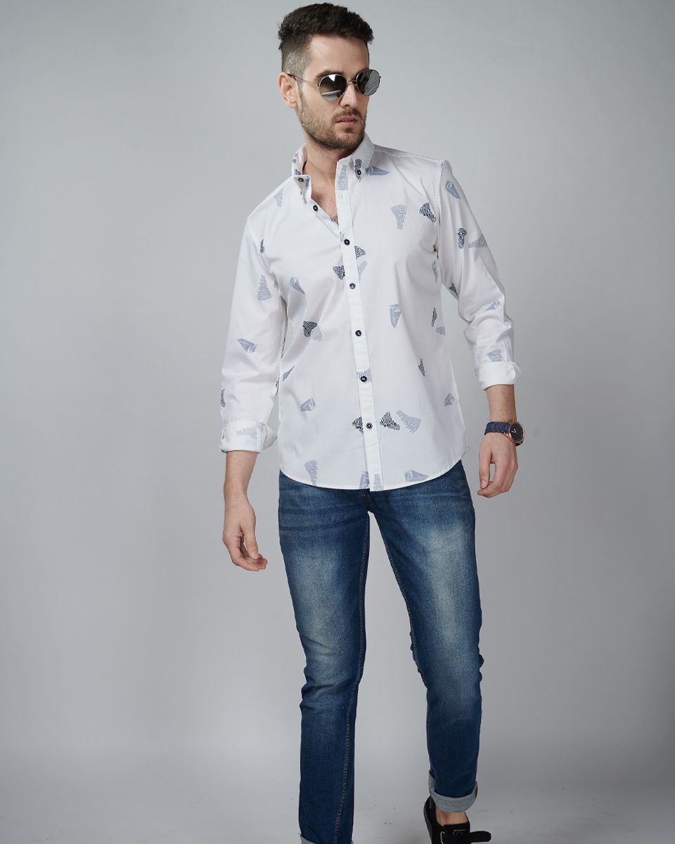 White Color Steamer Printed Casual Wear Shirt