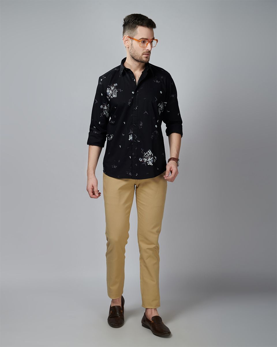Black Color Flower Printed Casual Wear Shirt