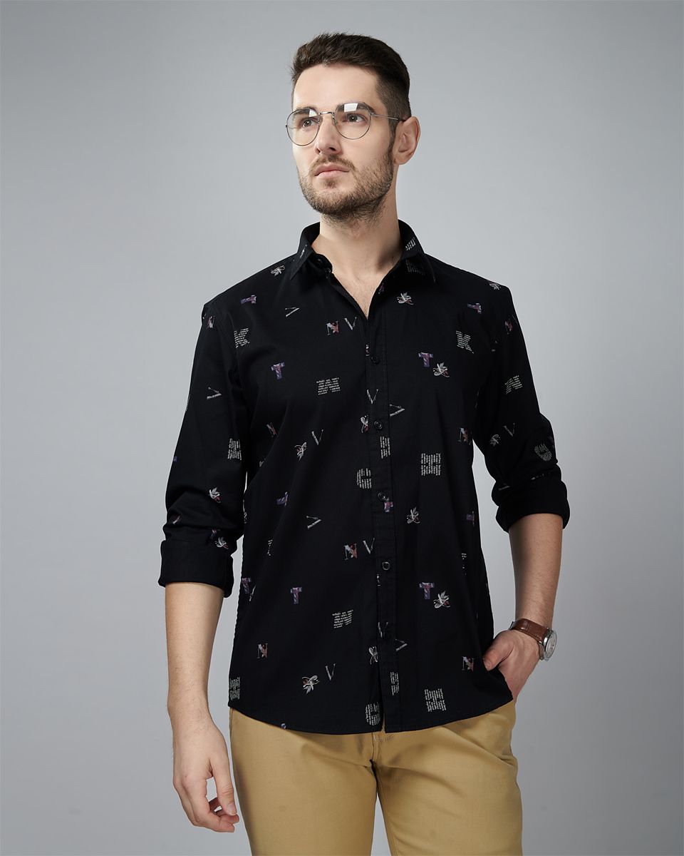 Navy Blue Color Paragraph Printed Casual Wear Shirt
