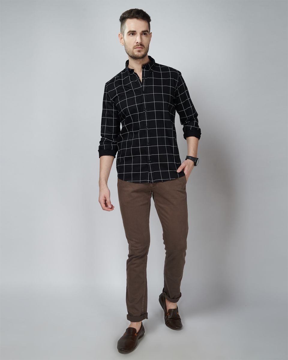Black Color Chex Printed Casual Wear Shirt