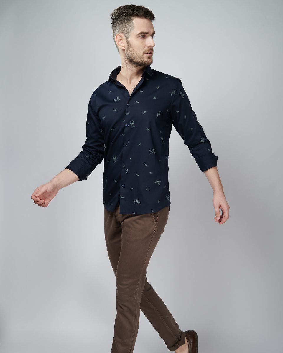 Navy blue color Leaf Printed Casual wear shirt