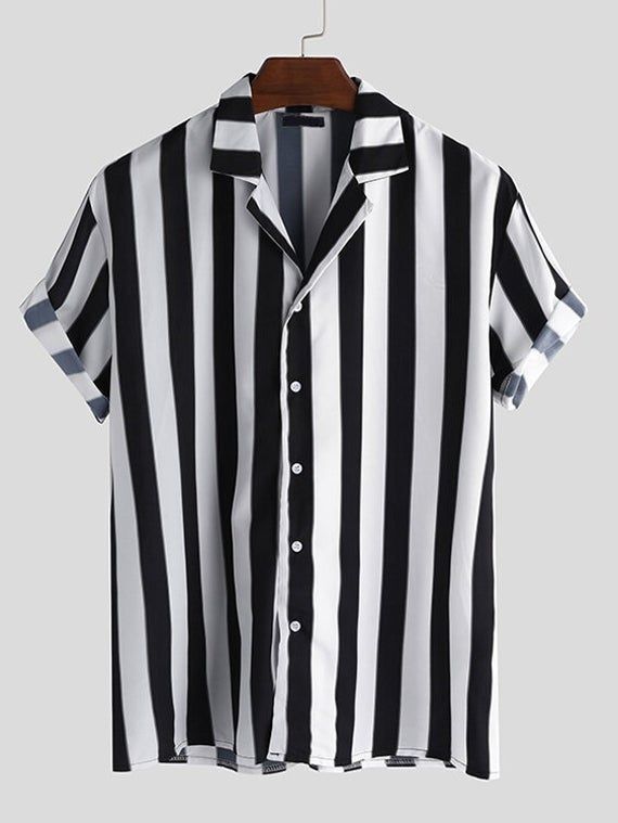 Black and white color Stripted Digital Print Shirt