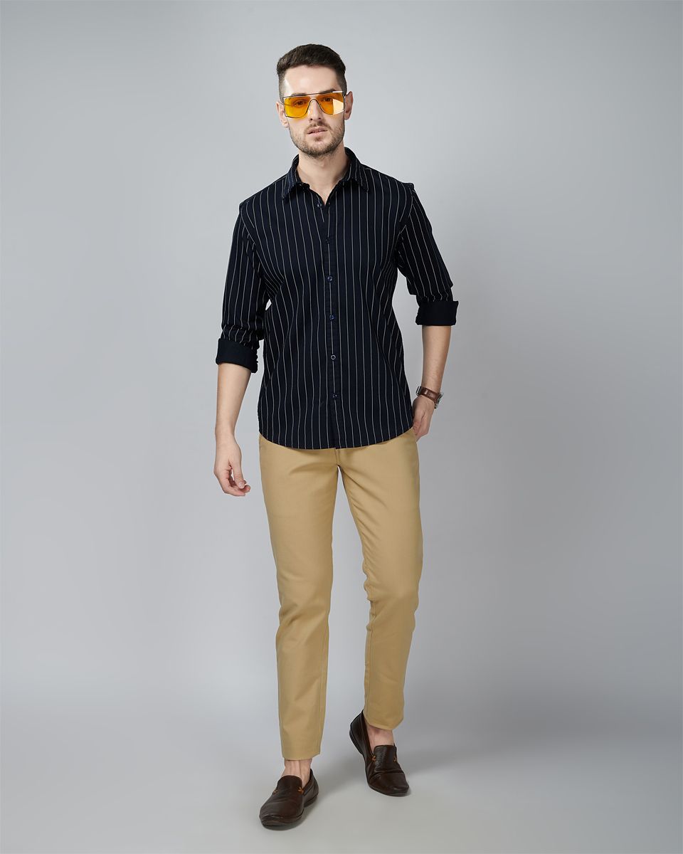Navy Blue Color Lineing Printed Casual wear Shirt