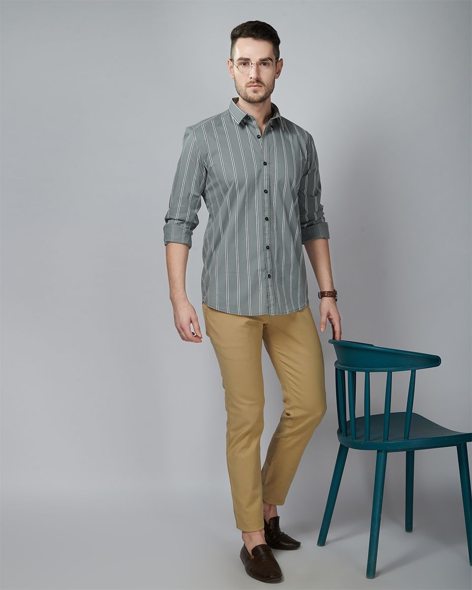 Gray Color Lining printed Casual Wear Shirt