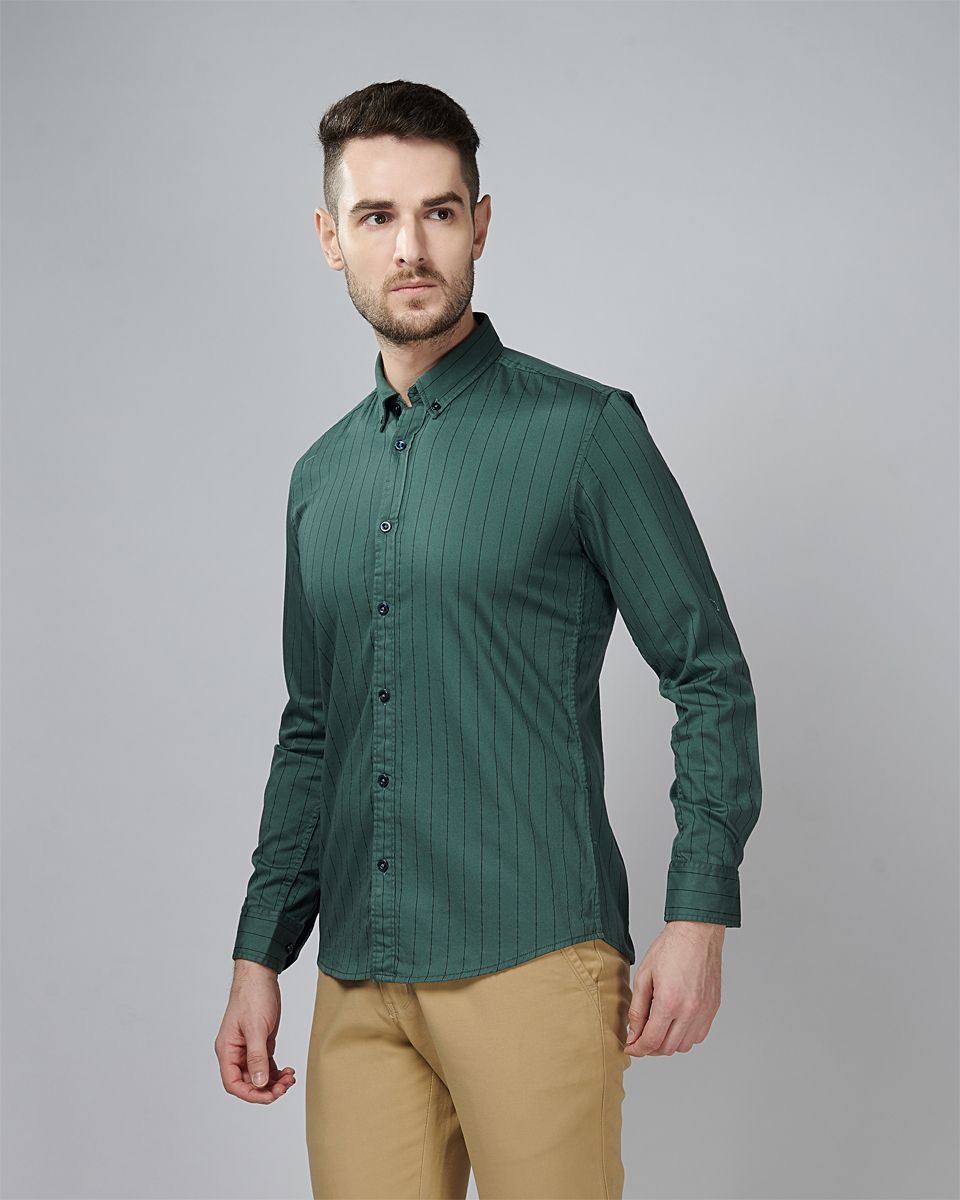Olive Green Color lining Printed Casual Wear Shirt