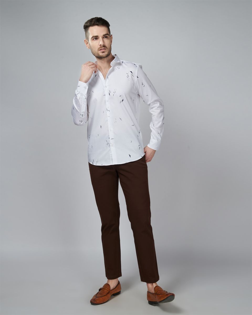 White color Bird Printed Casual Wear Shirt