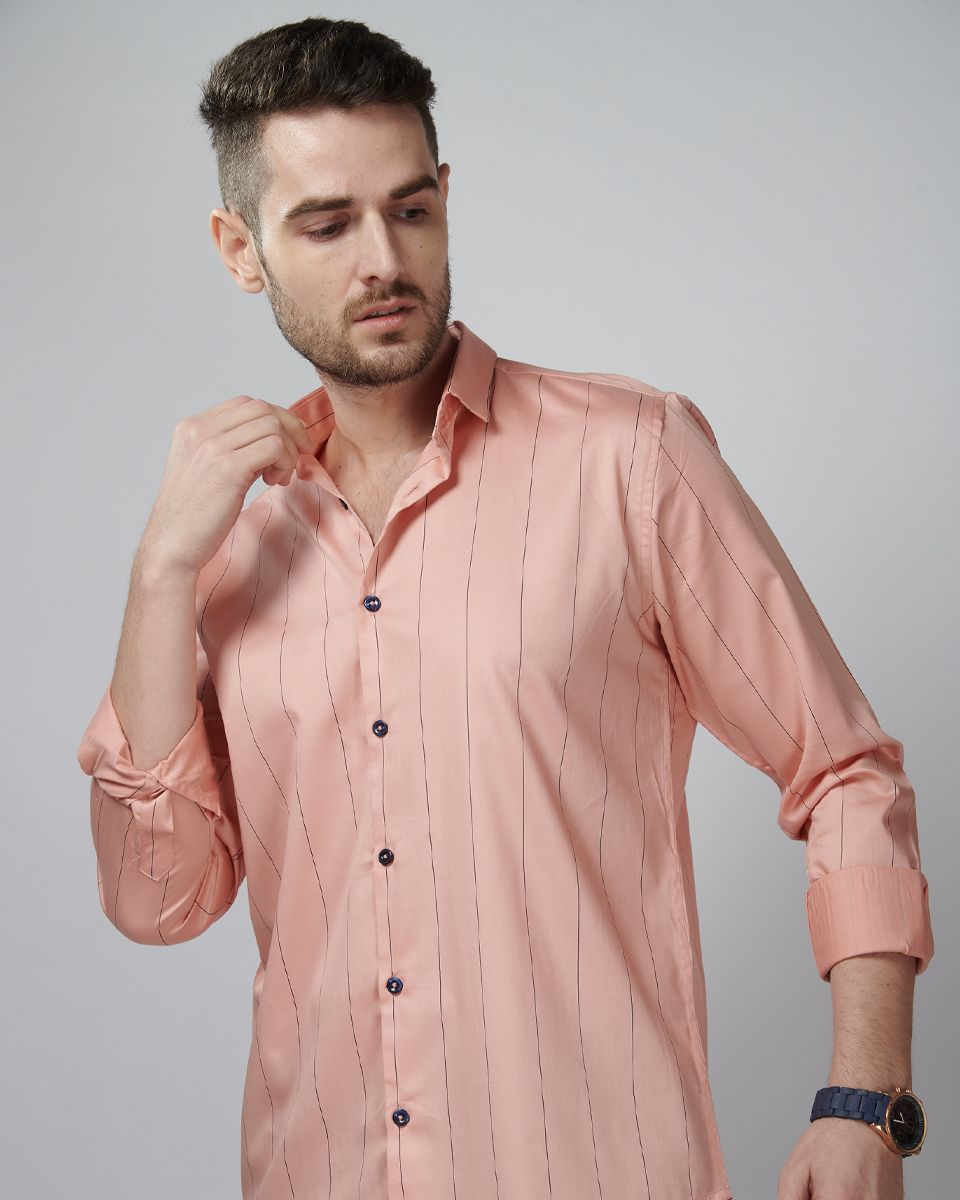Peach color Lineing Printed Casual Wear Shirt