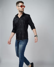 Load image into Gallery viewer, Black color rose printed casual wear shirt
